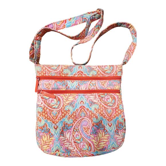 Vera Bradley Triple Zip Hipster Purse Bag, Paisley in Paradise, Red Pink Blue - Picture 1 of 8
